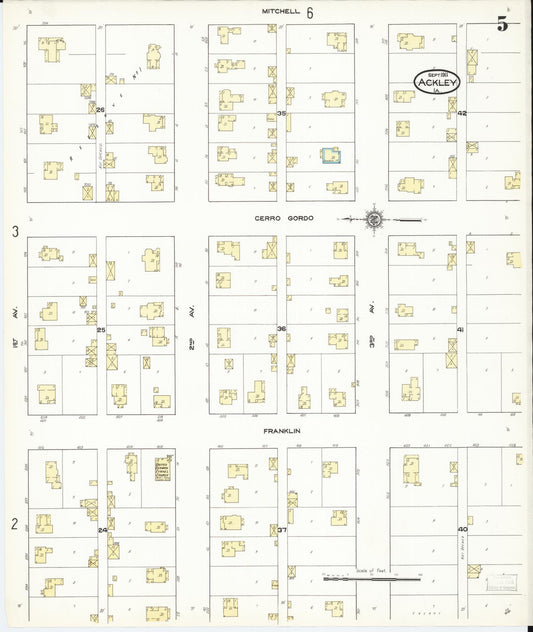 Sanborn Fire Insurance Map from Ackley, Hardin and Franklin Counties, Iowa (1911), Sheet #0005 - Historic Sanborn Fire Insurance Map Print, vintage old map wall art