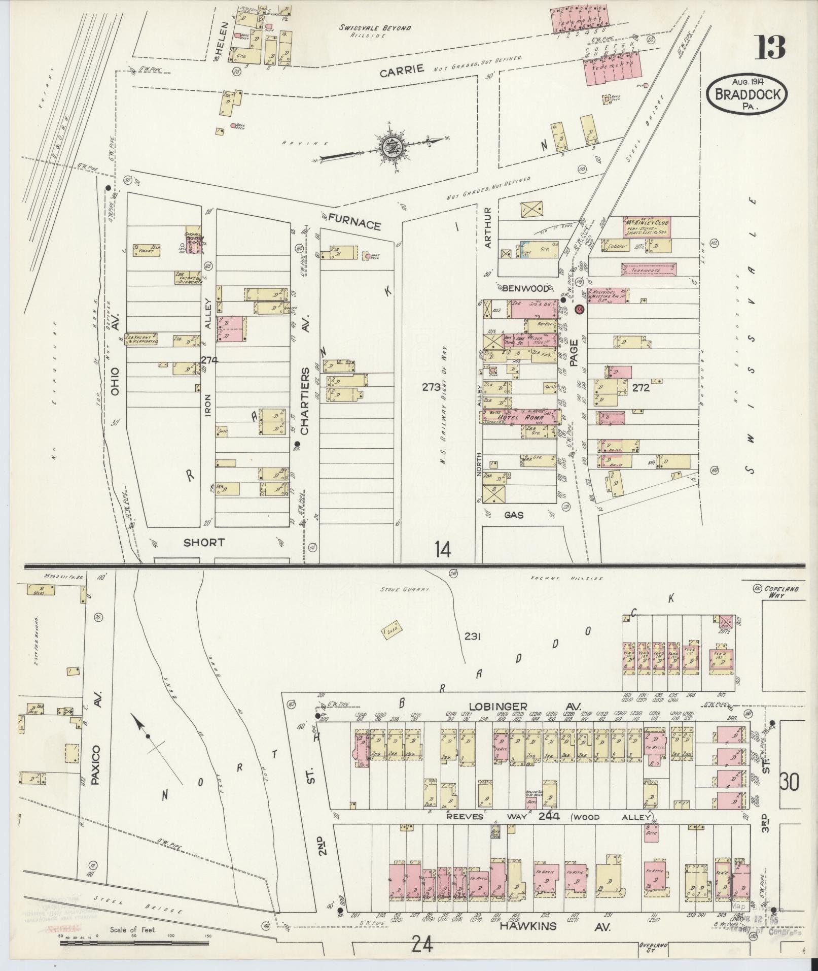 Sanborn Fire Insurance Map from Braddock, Allegheny County, Pennsylvania (1914), Sheet #0013 - Historic Sanborn Fire Insurance Map Print, vintage old map wall art, antique decor, genealogy gift, Pennsylvania Pennsylvania map