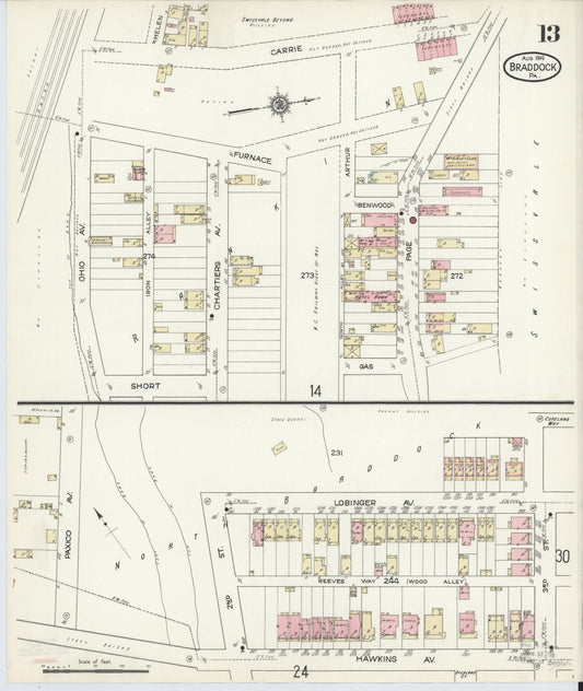 Sanborn Fire Insurance Map from Braddock, Allegheny County, Pennsylvania (1914), Sheet #0013 - Historic Sanborn Fire Insurance Map Print, vintage old map wall art, antique decor, genealogy gift, Pennsylvania Pennsylvania map