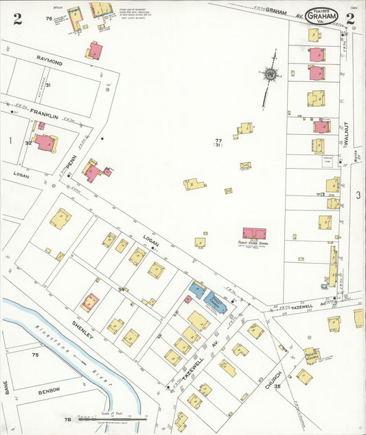 Sanborn Fire Insurance Map from Graham, Tazewell County, Virginia (1923), Sheet #0002 - Historic Sanborn Fire Insurance Map Print, vintage old map wall art, antique decor, genealogy gift, Virginia Virginia map
