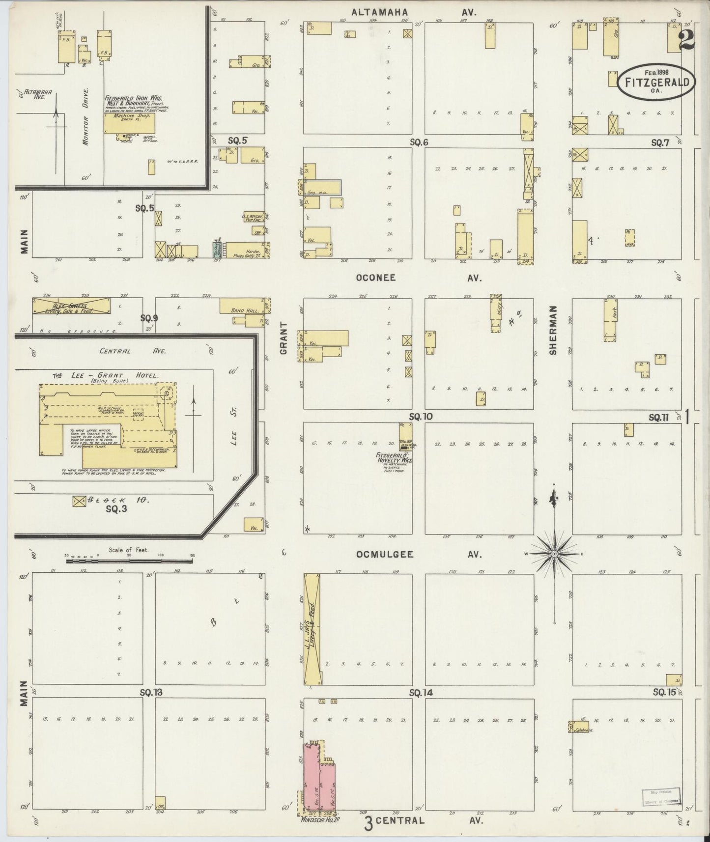 Sanborn Fire Insurance Map from Fitzgerald, Ben Hill County, Georgia (1898), Sheet #0002 - Complete Map Set gallery image, historic Sanborn map, vintage wall art, Georgia Georgia