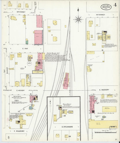 Sanborn Fire Insurance Map from Denton, Denton County, Texas (1907), Sheet #0004 - Historic Sanborn Fire Insurance Map Print, vintage old map wall art, antique decor, genealogy gift, Texas Texas map