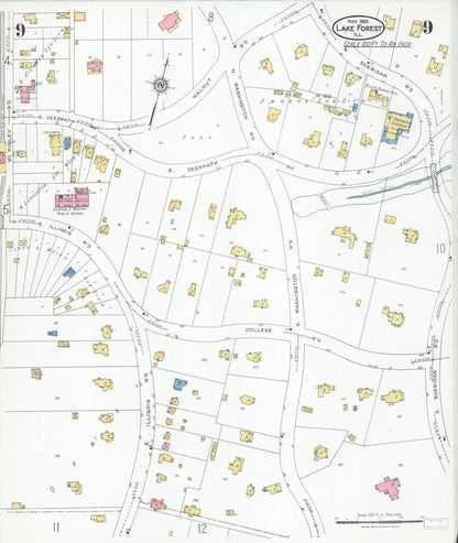 Sanborn Fire Insurance Map from Lake Forest, Lake County, Illinois (1926), Sheet #0009 - Complete Map Set gallery image, historic Sanborn map, vintage wall art, Illinois Illinois