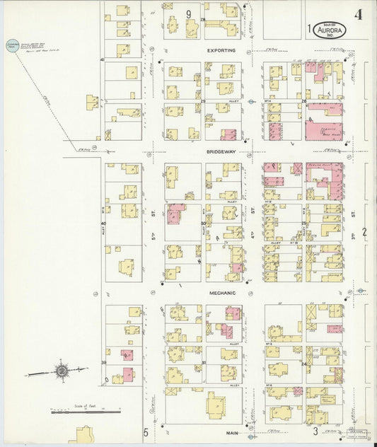 Sanborn Fire Insurance Map from Aurora, Dearborn County, Indiana (1911), Sheet #0004 - Historic Sanborn Fire Insurance Map Print, vintage old map wall art, antique decor, genealogy gift, Indiana Indiana map