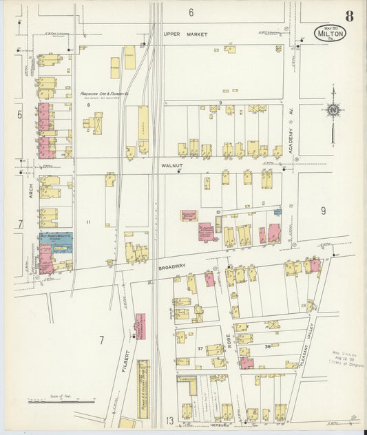 Sanborn Fire Insurance Map from Milton, Northumberland County, Pennsylvania (1913), Sheet #0008 - Historic Sanborn Fire Insurance Map Print, vintage old map wall art, antique decor, genealogy gift, Pennsylvania Pennsylvania map