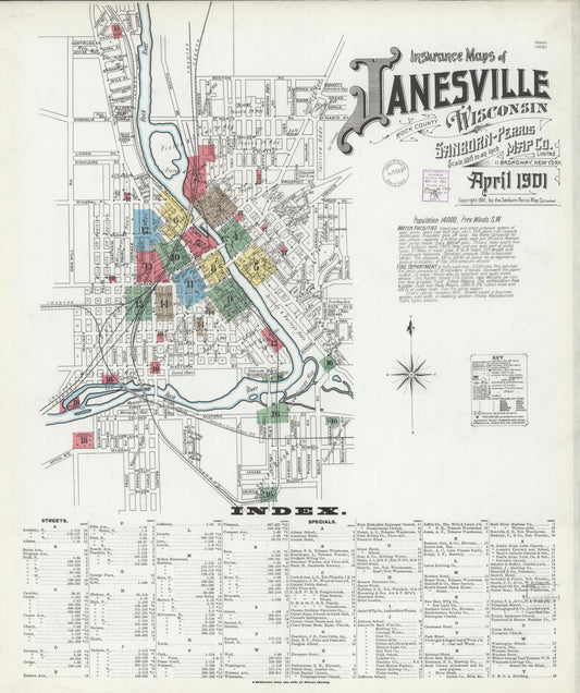 Sanborn Fire Insurance Map from Janesville, Rock County, Wisconsin (1901), Sheet #0001 - Historic Sanborn Fire Insurance Map Print, vintage old map wall art, antique decor, genealogy gift, Wisconsin Wisconsin map
