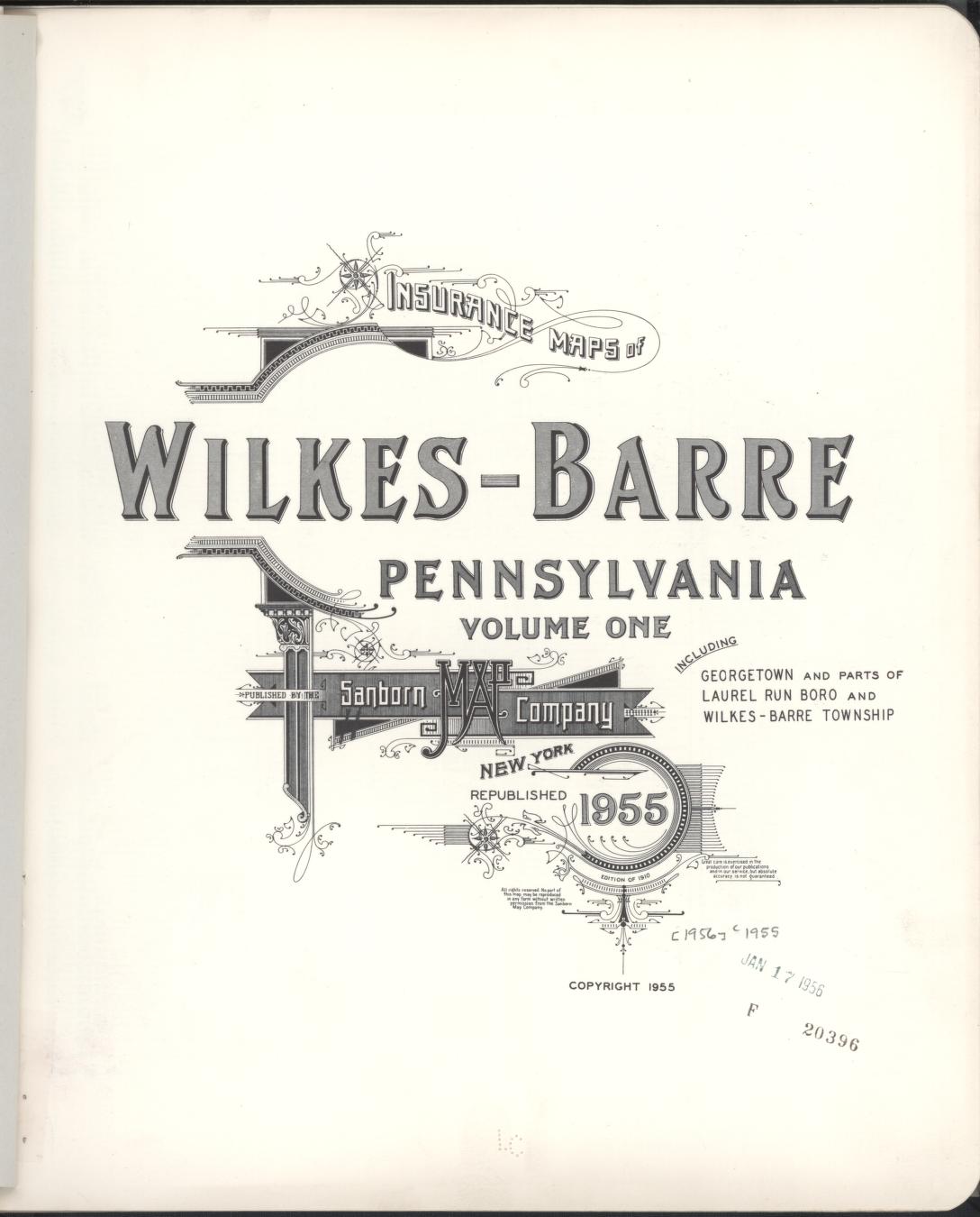 Sanborn Fire Insurance Map from Wilkes Barre, Luzerne County, Pennsylvania (1955), Sheet #0001 - Complete Map Set gallery image, historic Sanborn map, vintage wall art, Pennsylvania Pennsylvania