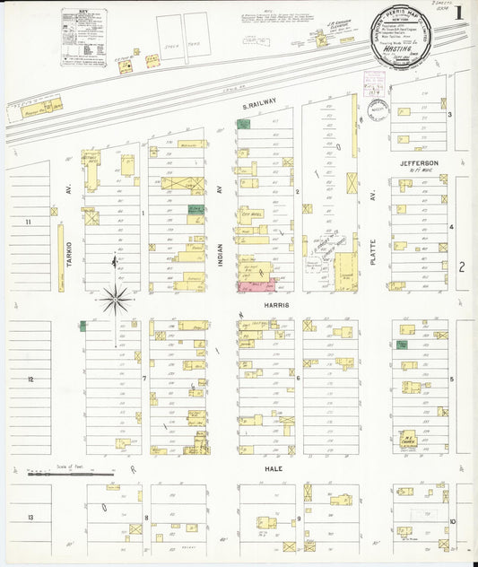 Sanborn Fire Insurance Map from Hastings, Mills County, Iowa (1901), Sheet #0001 - Historic Sanborn Fire Insurance Map Print, vintage old map wall art