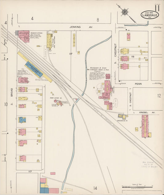 Sanborn Fire Insurance Map from Lansdale, Montgomery County, Pennsylvania (1922), Sheet #0011 - Historic Sanborn Fire Insurance Map Print, vintage old map wall art, antique decor, genealogy gift, Pennsylvania Pennsylvania map