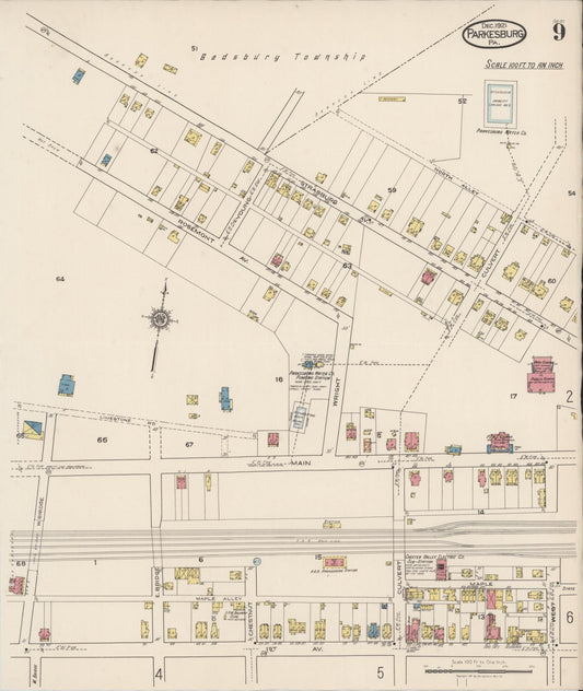 Sanborn Fire Insurance Map from Parkesburg, Chester County, Pennsylvania (1921), Sheet #0009 - Historic Sanborn Fire Insurance Map Print, vintage old map wall art, antique decor, genealogy gift, Pennsylvania Pennsylvania map