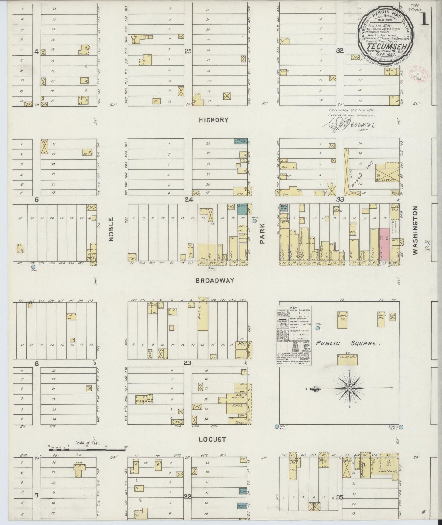 Sanborn Fire Insurance Map from Tecumseh, Pottawatomie County, Oklahoma (1894), Sheet #0001 - Historic Sanborn Fire Insurance Map Print, vintage old map wall art, antique decor, genealogy gift, Oklahoma Oklahoma map