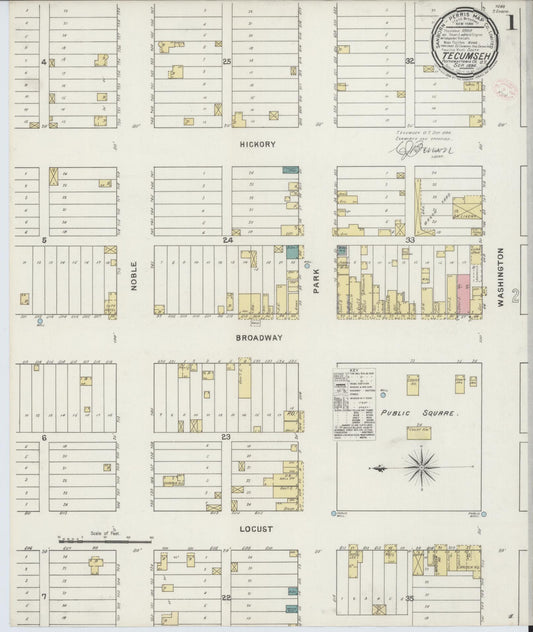 Sanborn Fire Insurance Map from Tecumseh, Pottawatomie County, Oklahoma (1894), Sheet #0001 - Historic Sanborn Fire Insurance Map Print, vintage old map wall art, antique decor, genealogy gift, Oklahoma Oklahoma map