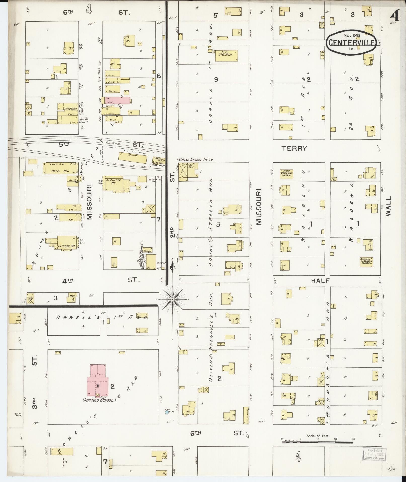 Sanborn Fire Insurance Map from Centerville, Appanoose County, Iowa (1893), Sheet #0004 - Historic Sanborn Fire Insurance Map Print, vintage old map wall art