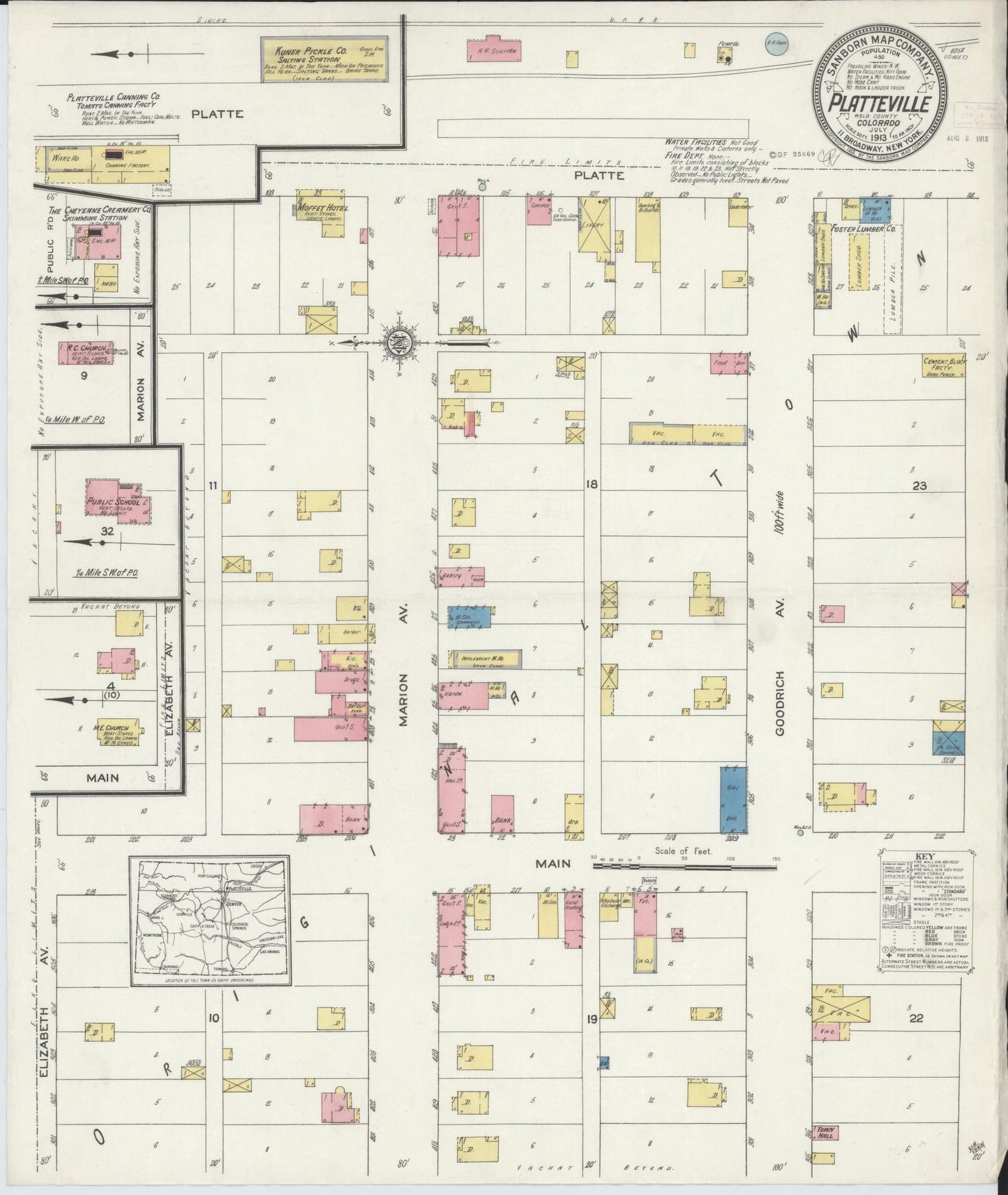 Sanborn Fire Insurance Map from Platteville, Weld County, Colorado (1913), Sheet #0001 - Historic Sanborn Fire Insurance Map Print, vintage old map wall art, antique decor, genealogy gift, Colorado Colorado map