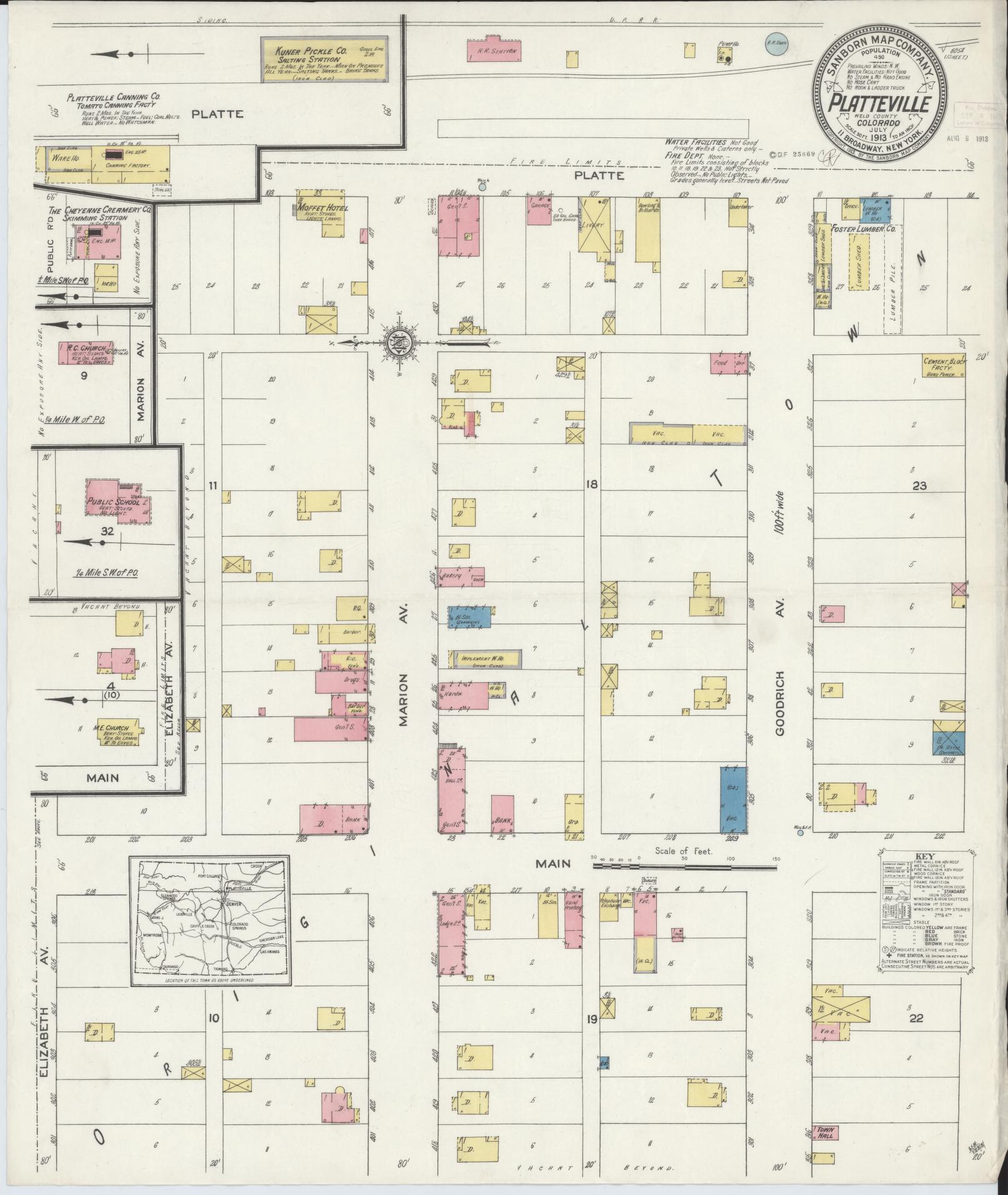 Sanborn Fire Insurance Map from Platteville, Weld County, Colorado (1913), Sheet #0001 - Historic Sanborn Fire Insurance Map Print, vintage old map wall art, antique decor, genealogy gift, Colorado Colorado map
