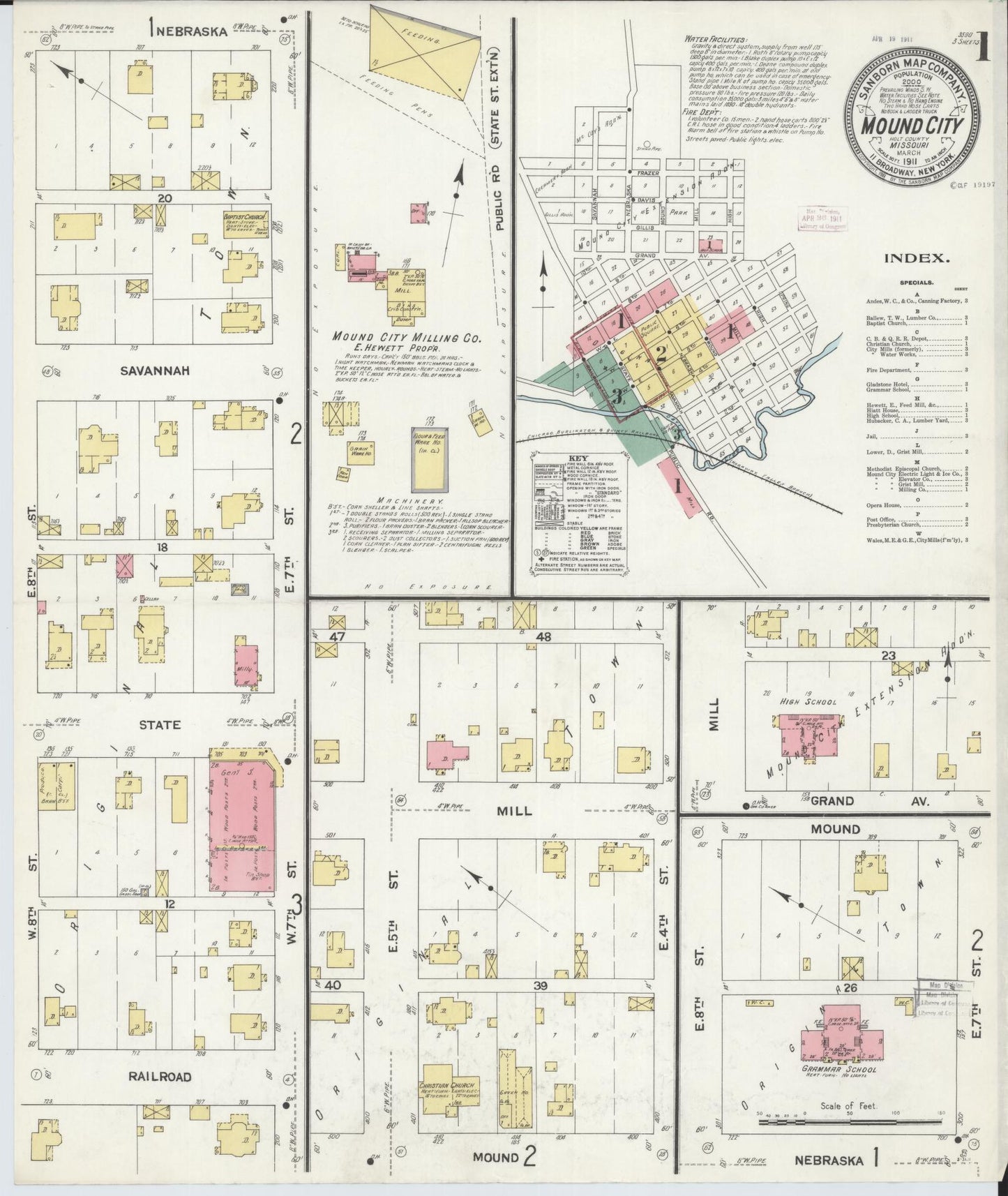 Sanborn Fire Insurance Map from Mound City, Holt County, Missouri (1911), Sheet #0001 - Complete Map Set gallery image, historic Sanborn map, vintage wall art, Missouri Missouri