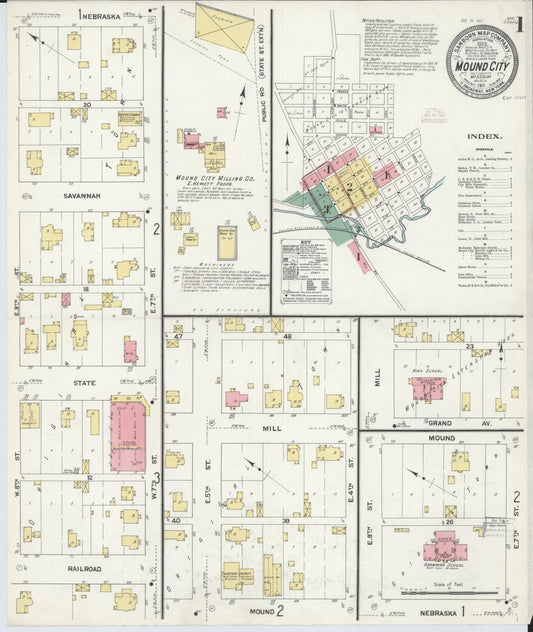 Sanborn Fire Insurance Map from Mound City, Holt County, Missouri (1911), Sheet #0001 - Complete Map Set gallery image, historic Sanborn map, vintage wall art, Missouri Missouri
