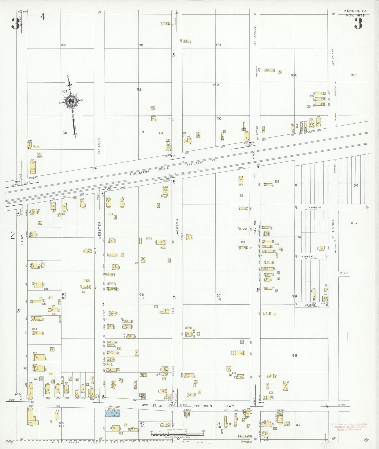 Sanborn Fire Insurance Map from Kenner, Jefferson Parish, Louisiana (1939), Sheet #0003 - Historic Sanborn Fire Insurance Map Print, vintage old map wall art, antique decor, genealogy gift, Louisiana Louisiana map