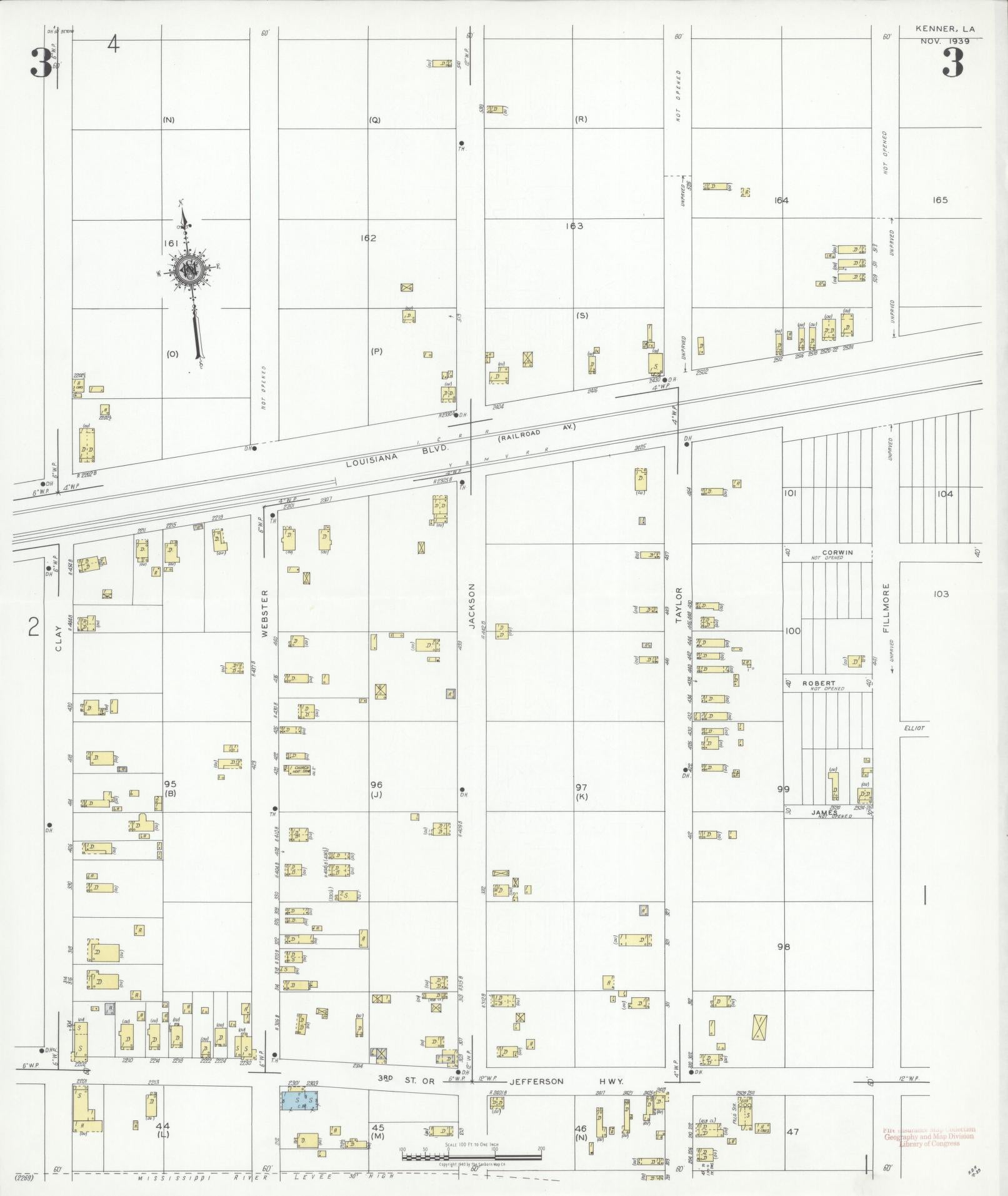Sanborn Fire Insurance Map from Kenner, Jefferson Parish, Louisiana (1939), Sheet #0003 - Historic Sanborn Fire Insurance Map Print, vintage old map wall art, antique decor, genealogy gift, Louisiana Louisiana map