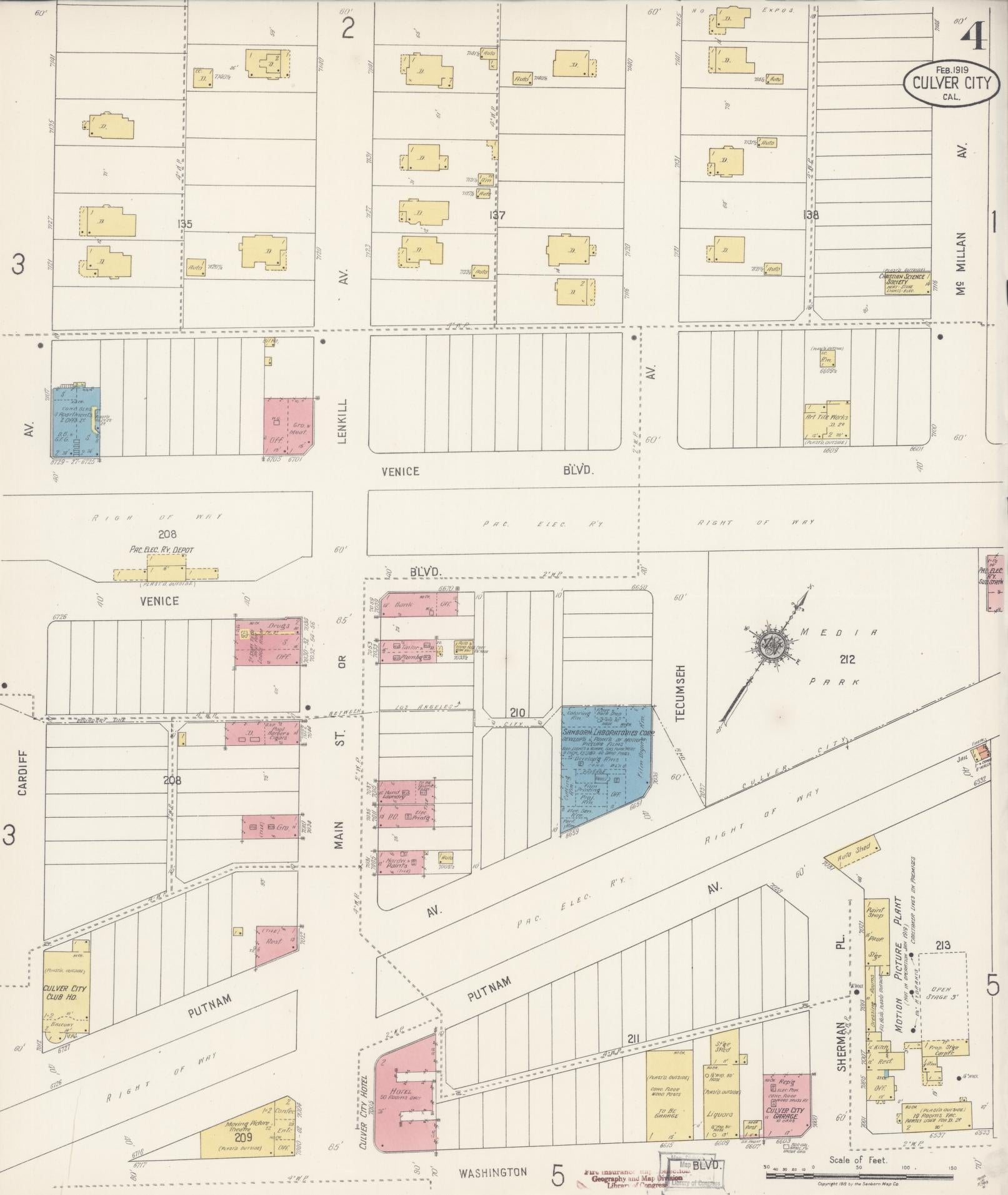 Sanborn Fire Insurance Map from Culver City, Los Angeles County, California (1919), Sheet #0004 - Complete Map Set gallery image, historic Sanborn map, vintage wall art, California California