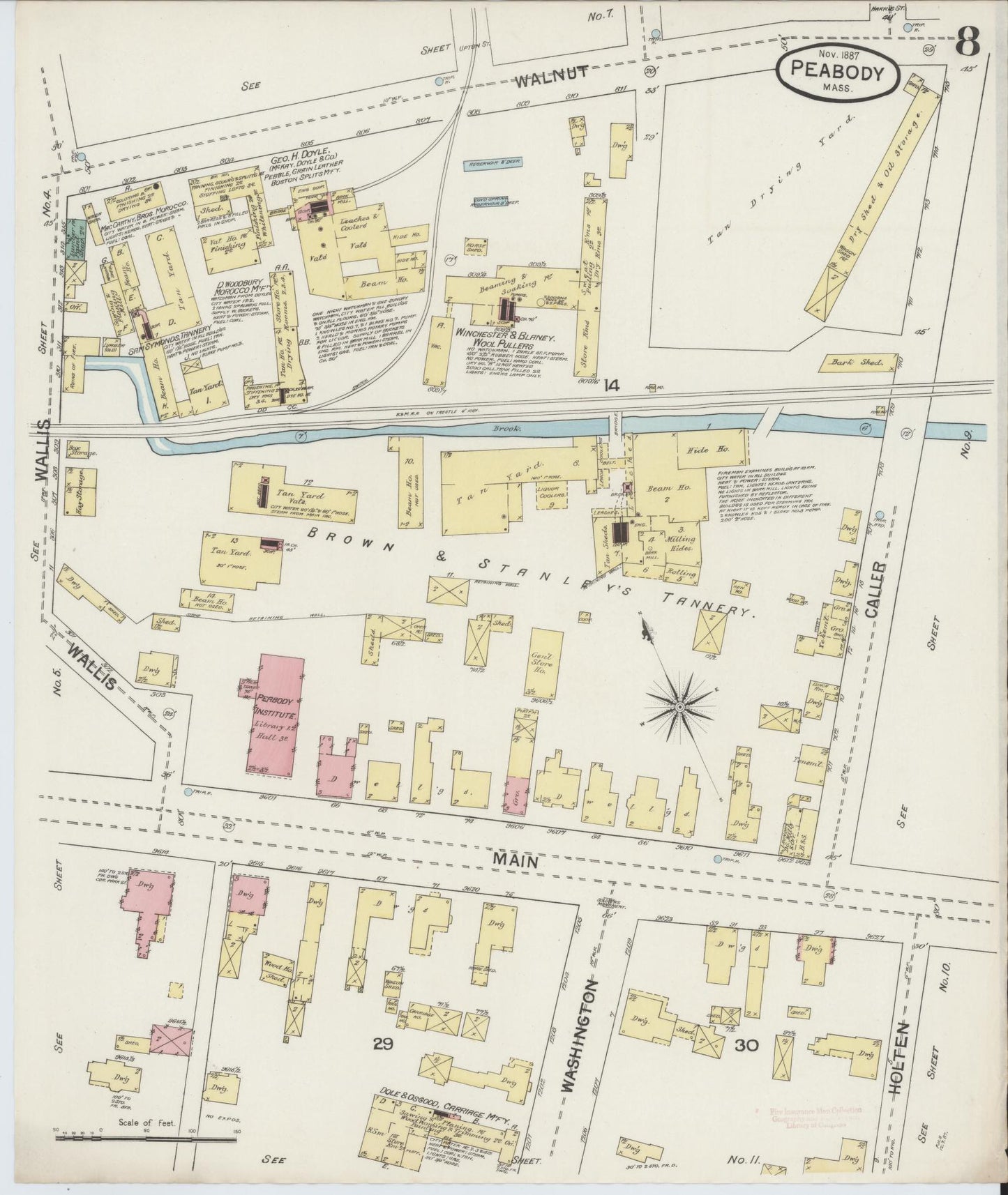 Sanborn Fire Insurance Map from Peabody, Essex County, Massachusetts (1887), Sheet #0008 - Complete Map Set gallery image, historic Sanborn map, vintage wall art, Massachusetts Massachusetts