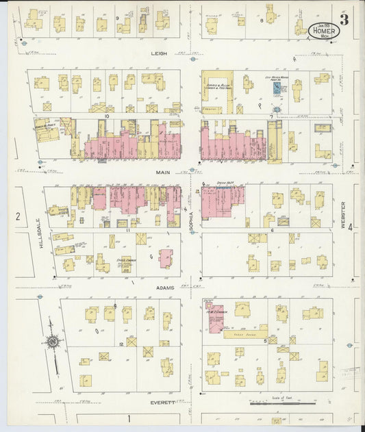 Sanborn Fire Insurance Map from Homer, Calhoun County, Michigan (1913), Sheet #0003 - Historic Sanborn Fire Insurance Map Print, vintage old map wall art, antique decor, genealogy gift, Michigan Michigan map