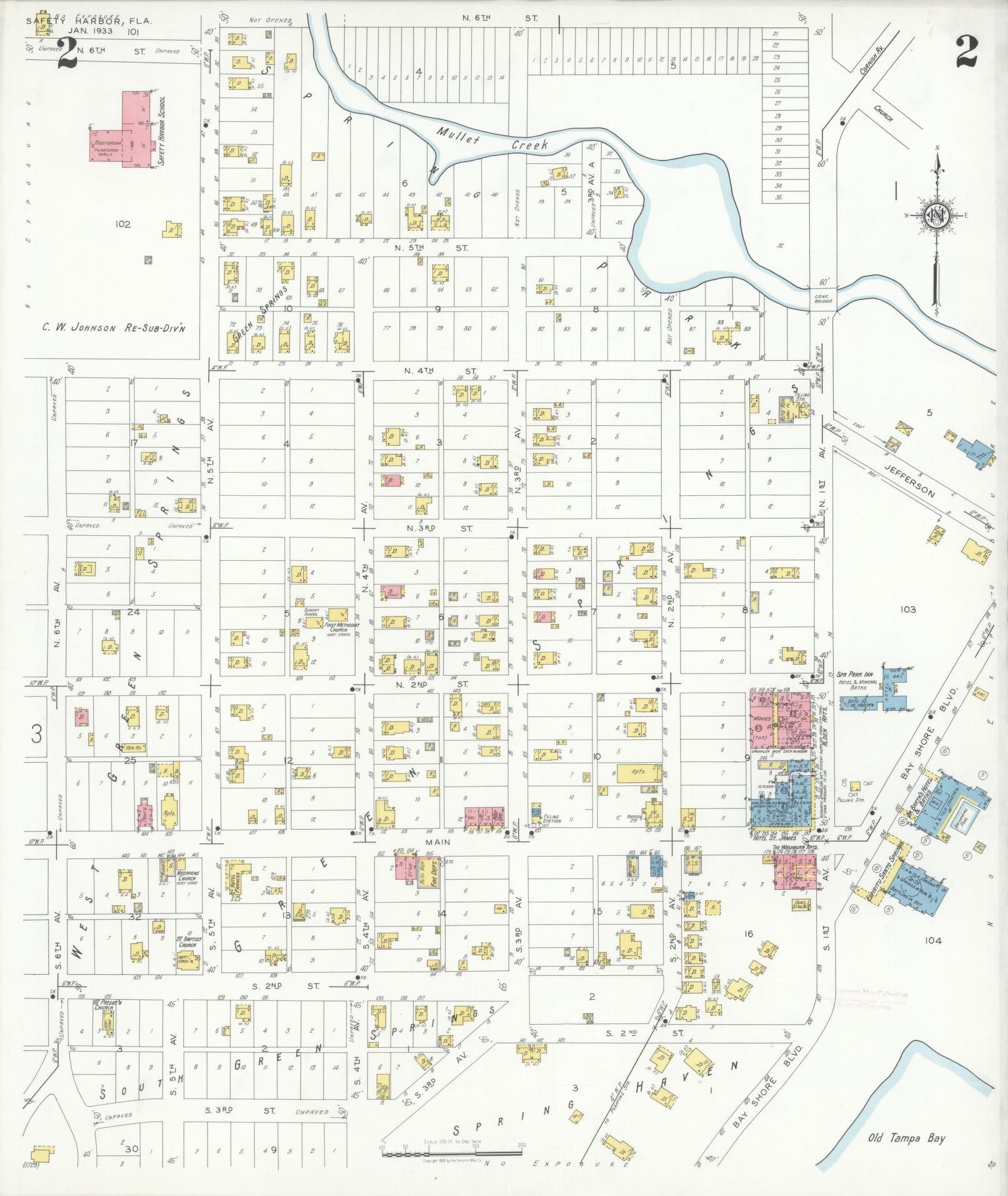 Sanborn Fire Insurance Map from Safety Harbor, Pinellas County, Florida (1933), Sheet #0002 - Complete Map Set gallery image, historic Sanborn map, vintage wall art, Florida Florida