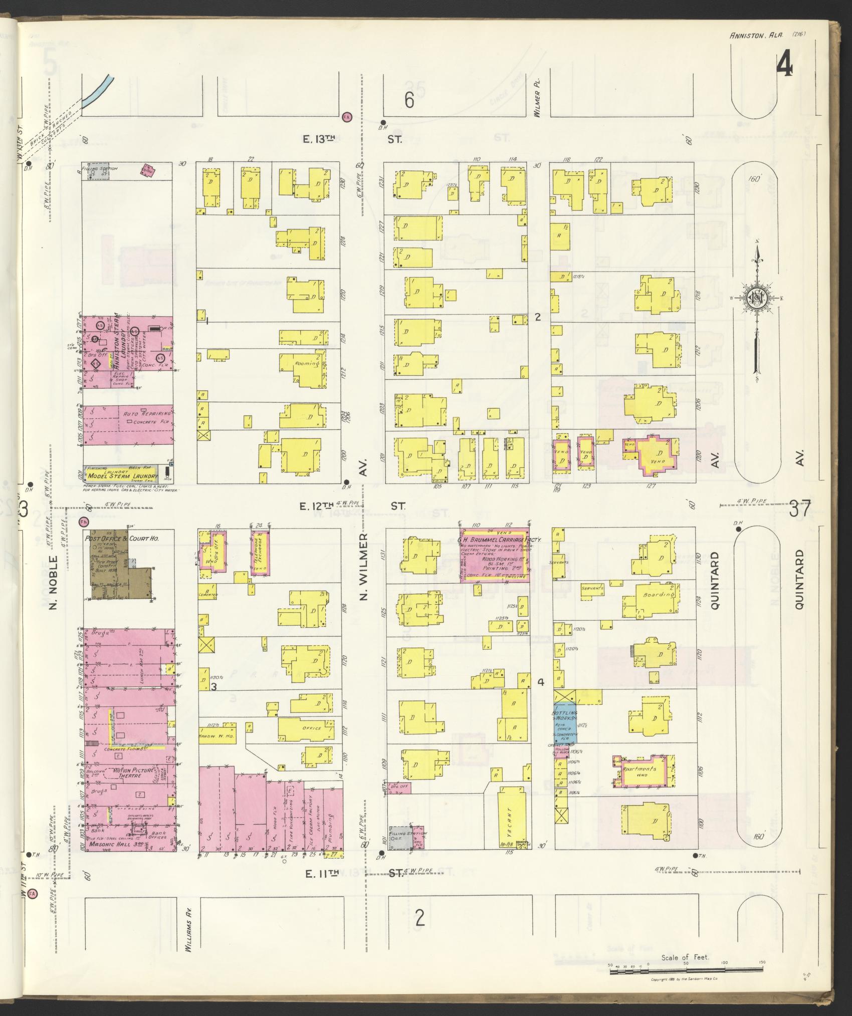 Sanborn Fire Insurance Map from Anniston, Calhoun County, Alabama (1925), Sheet #0004 - Complete Map Set gallery image, historic Sanborn map, vintage wall art, Alabama Alabama