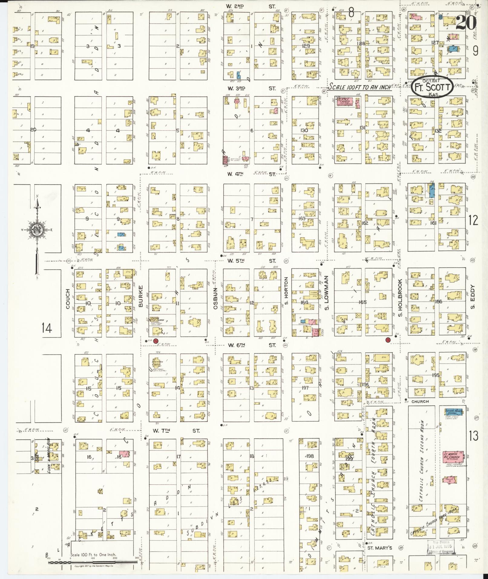 Sanborn Fire Insurance Map from Fort Scott, Bourbon County, Kansas (1917), Sheet #0020 - Historic Sanborn Fire Insurance Map Print, vintage old map wall art, antique decor, genealogy gift, Kansas Kansas map