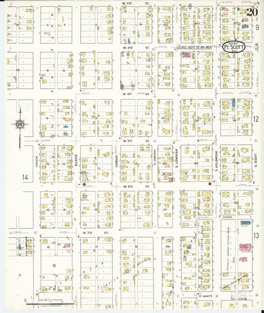 Sanborn Fire Insurance Map from Fort Scott, Bourbon County, Kansas (1917), Sheet #0020 - Historic Sanborn Fire Insurance Map Print, vintage old map wall art, antique decor, genealogy gift, Kansas Kansas map