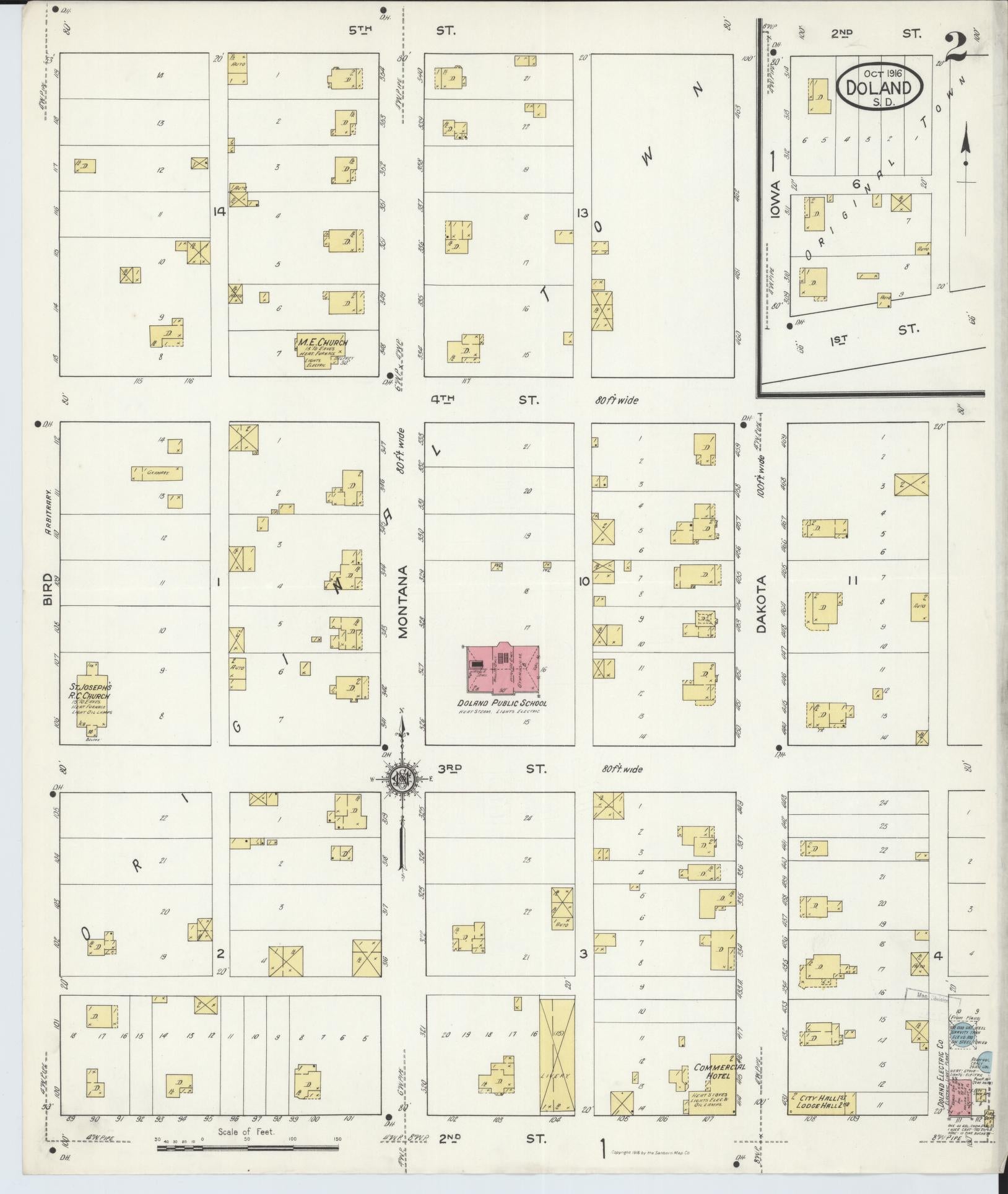 Sanborn Fire Insurance Map from Doland, Spink County, South Dakota (1916), Sheet #0002 - Complete Map Set gallery image, historic Sanborn map, vintage wall art, South Dakota South Dakota