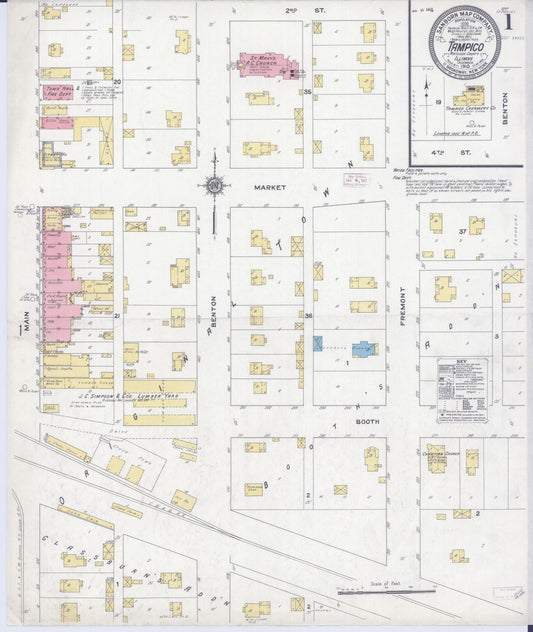 Sanborn Fire Insurance Map from Tampico, Whiteside County, Illinois (1910), Sheet #0001 - Historic Sanborn Fire Insurance Map Print, vintage old map wall art, antique decor, genealogy gift, Illinois Illinois map