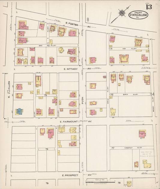 Sanborn Fire Insurance Map from State College, Centre County, Pennsylvania (1922), Sheet #0013 - Historic Sanborn Fire Insurance Map Print, vintage old map wall art, antique decor, genealogy gift, Pennsylvania Pennsylvania map