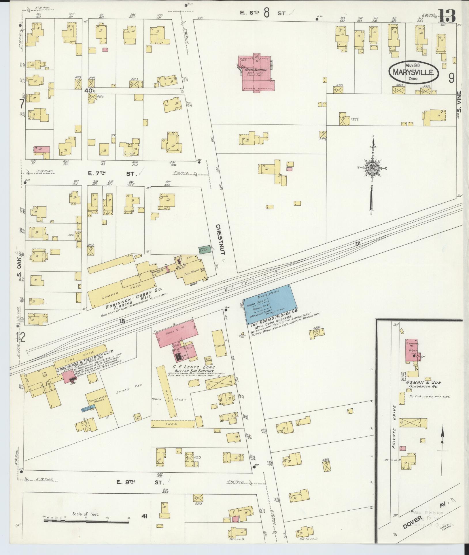 Sanborn Fire Insurance Map from Marysville, Union County, Ohio (1910), Sheet #0013 - Historic Sanborn Fire Insurance Map Print, vintage old map wall art, antique decor, genealogy gift, Ohio Ohio map