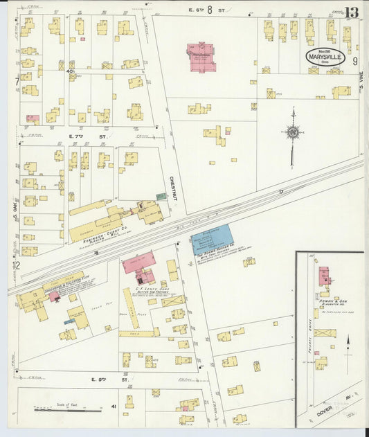 Sanborn Fire Insurance Map from Marysville, Union County, Ohio (1910), Sheet #0013 - Historic Sanborn Fire Insurance Map Print, vintage old map wall art, antique decor, genealogy gift, Ohio Ohio map