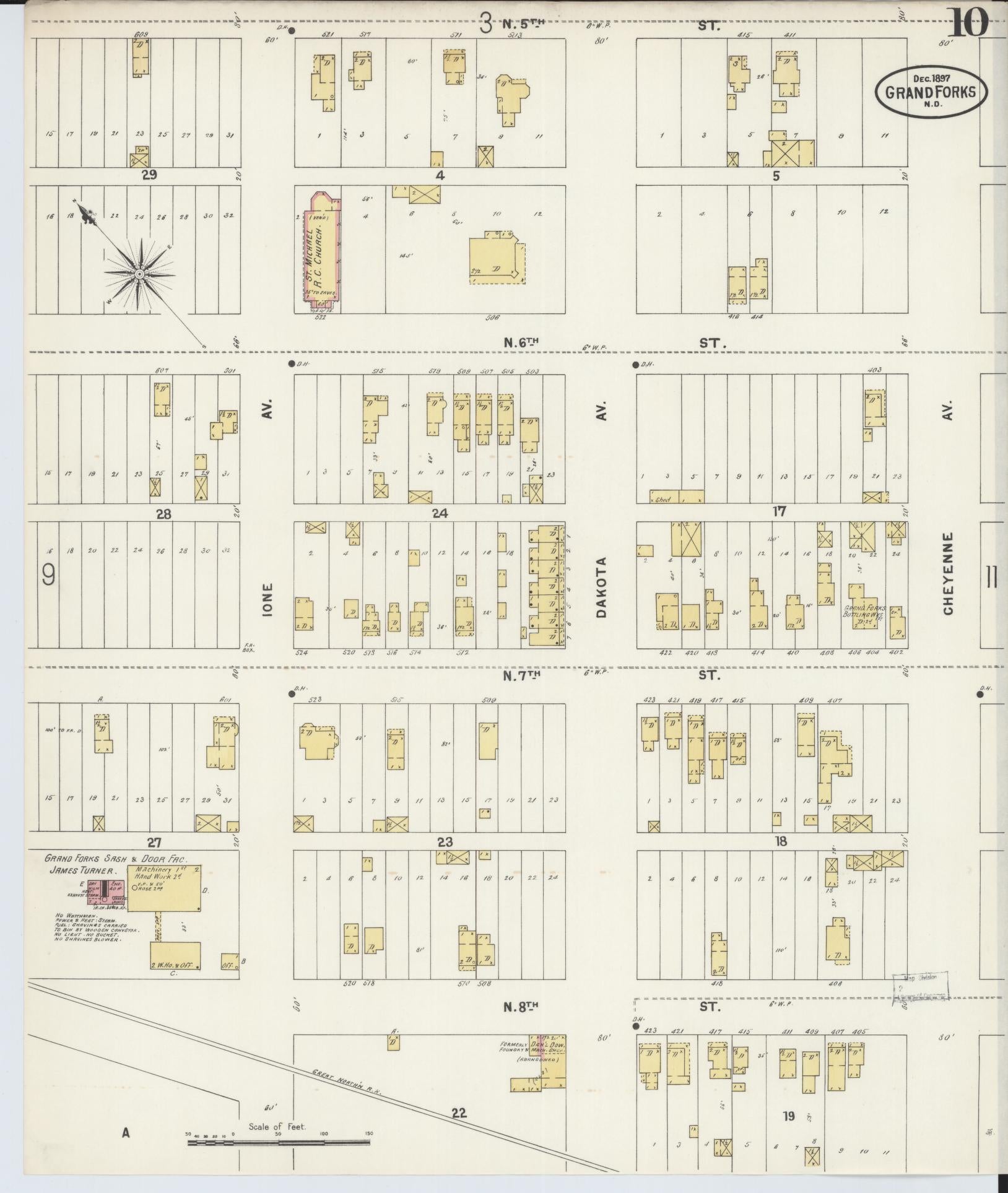 Sanborn Fire Insurance Map from Grand Forks, Grand Forks County, North Dakota (1897), Sheet #0010 - Historic Sanborn Fire Insurance Map Print, vintage old map wall art, antique decor, genealogy gift, North Dakota North Dakota map
