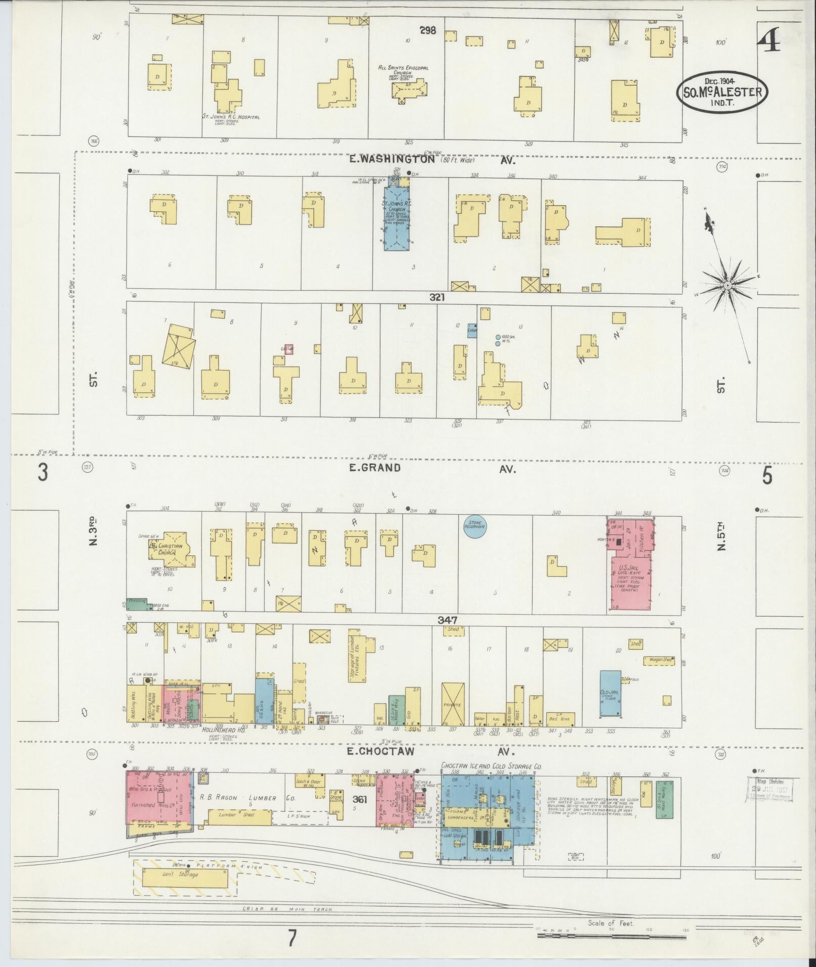 Sanborn Fire Insurance Map from South McAlester, Pittsburg County, Oklahoma (1904), Sheet #0004 - Complete Map Set gallery image, historic Sanborn map, vintage wall art, Oklahoma Oklahoma