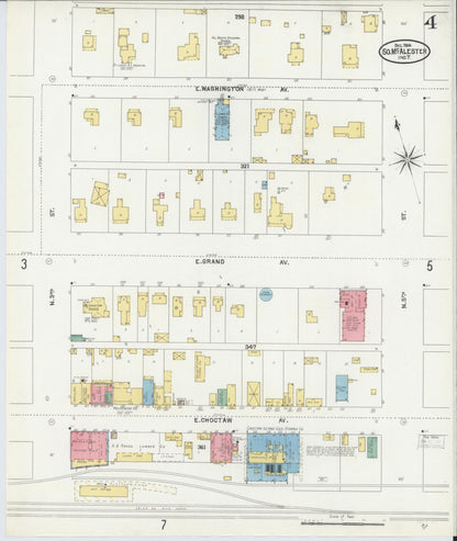 Sanborn Fire Insurance Map from South McAlester, Pittsburg County, Oklahoma (1904), Sheet #0004 - Complete Map Set gallery image, historic Sanborn map, vintage wall art, Oklahoma Oklahoma