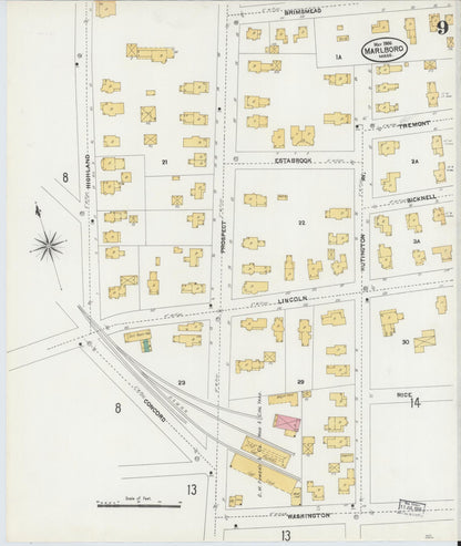 Sanborn Fire Insurance Map from Marlborough, Middlesex County, Massachusetts (1906), Sheet #0009 - Complete Map Set gallery image, historic Sanborn map, vintage wall art, Massachusetts Massachusetts