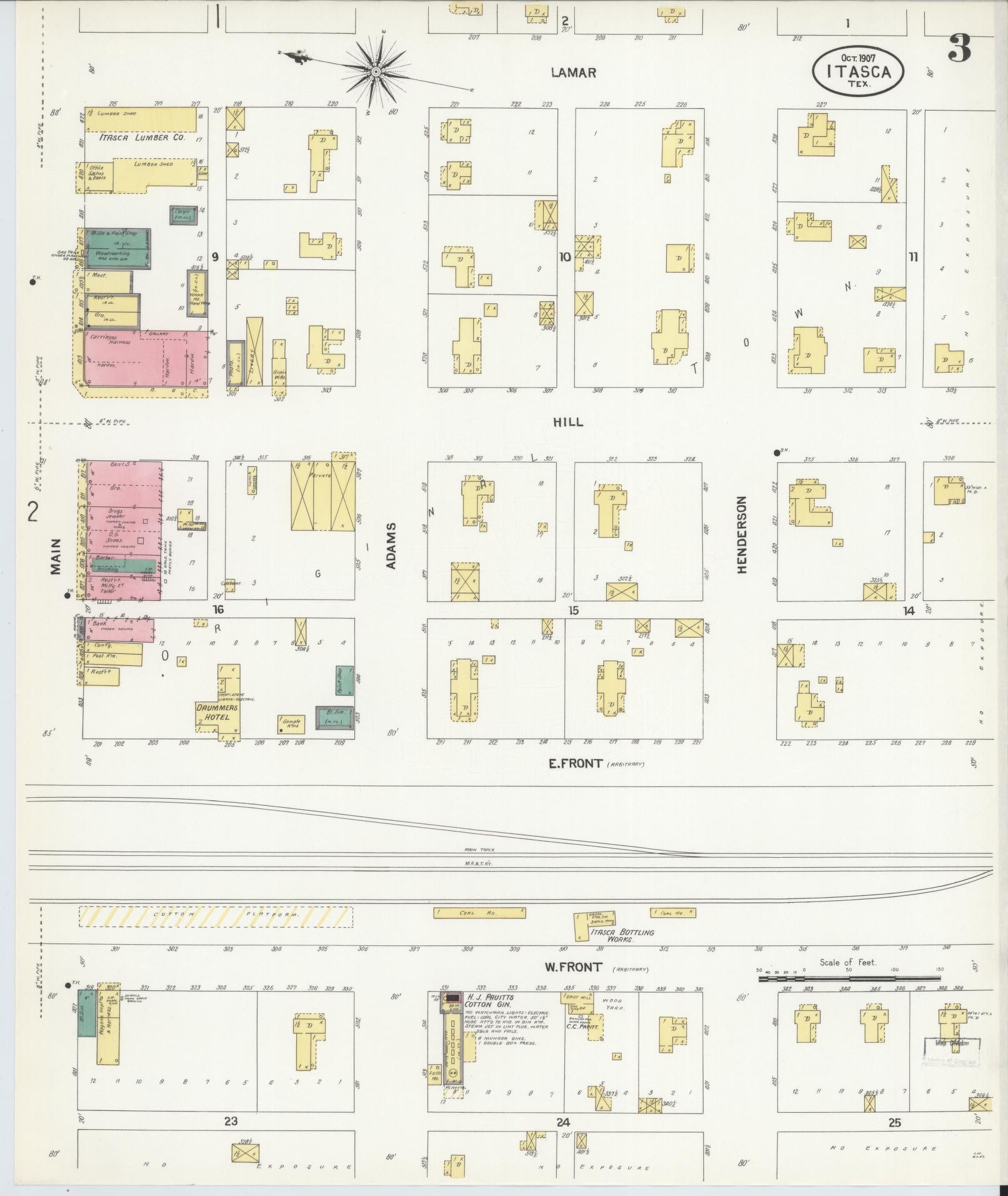 Sanborn Fire Insurance Map from Itasca, Hill County, Texas (1907), Sheet #0003 - Historic Sanborn Fire Insurance Map Print, vintage old map wall art, antique decor, genealogy gift, Texas Texas map