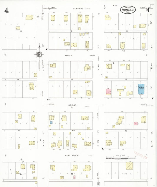 Sanborn Fire Insurance Map from Humboldt, Allen County, Kansas (1927), Sheet #0004 - Historic Sanborn Fire Insurance Map Print, vintage old map wall art, antique decor, genealogy gift, Kansas Kansas map