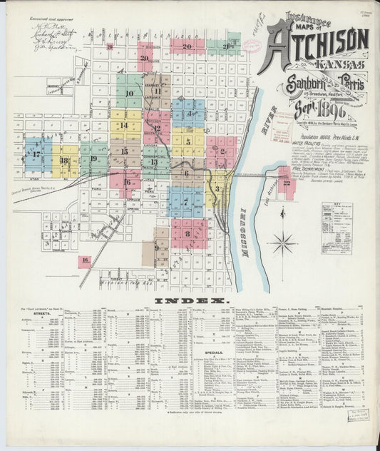 Sanborn Fire Insurance Map from Atchison, Atchison County, Kansas (1896), Sheet #0001 - Complete Map Set gallery image, historic Sanborn map, vintage wall art, Kansas Kansas