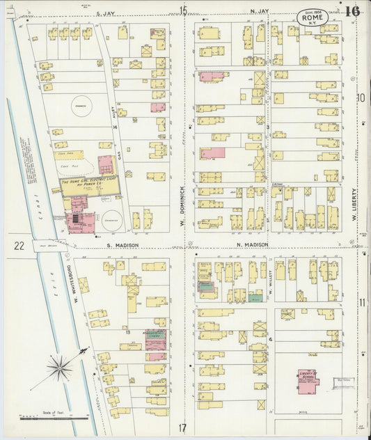 Sanborn Fire Insurance Map from Rome, Oneida County, New York (1904), Sheet #0016 - Historic Sanborn Fire Insurance Map Print, vintage old map wall art, antique decor, genealogy gift, New York New York map