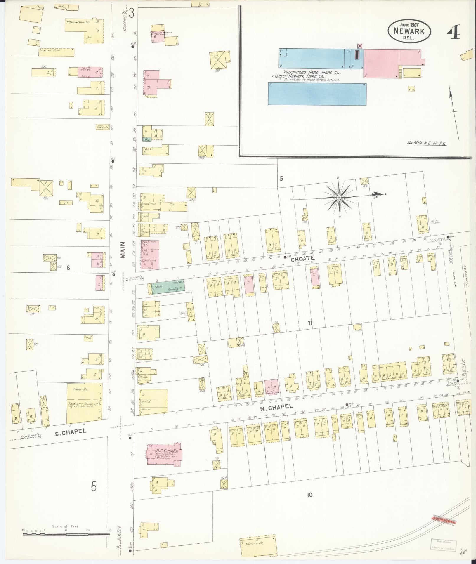 Sanborn Fire Insurance Map from Newark, New Castle County, Delaware (1907), Sheet #0004 - Complete Map Set gallery image, historic Sanborn map, vintage wall art, Delaware Delaware
