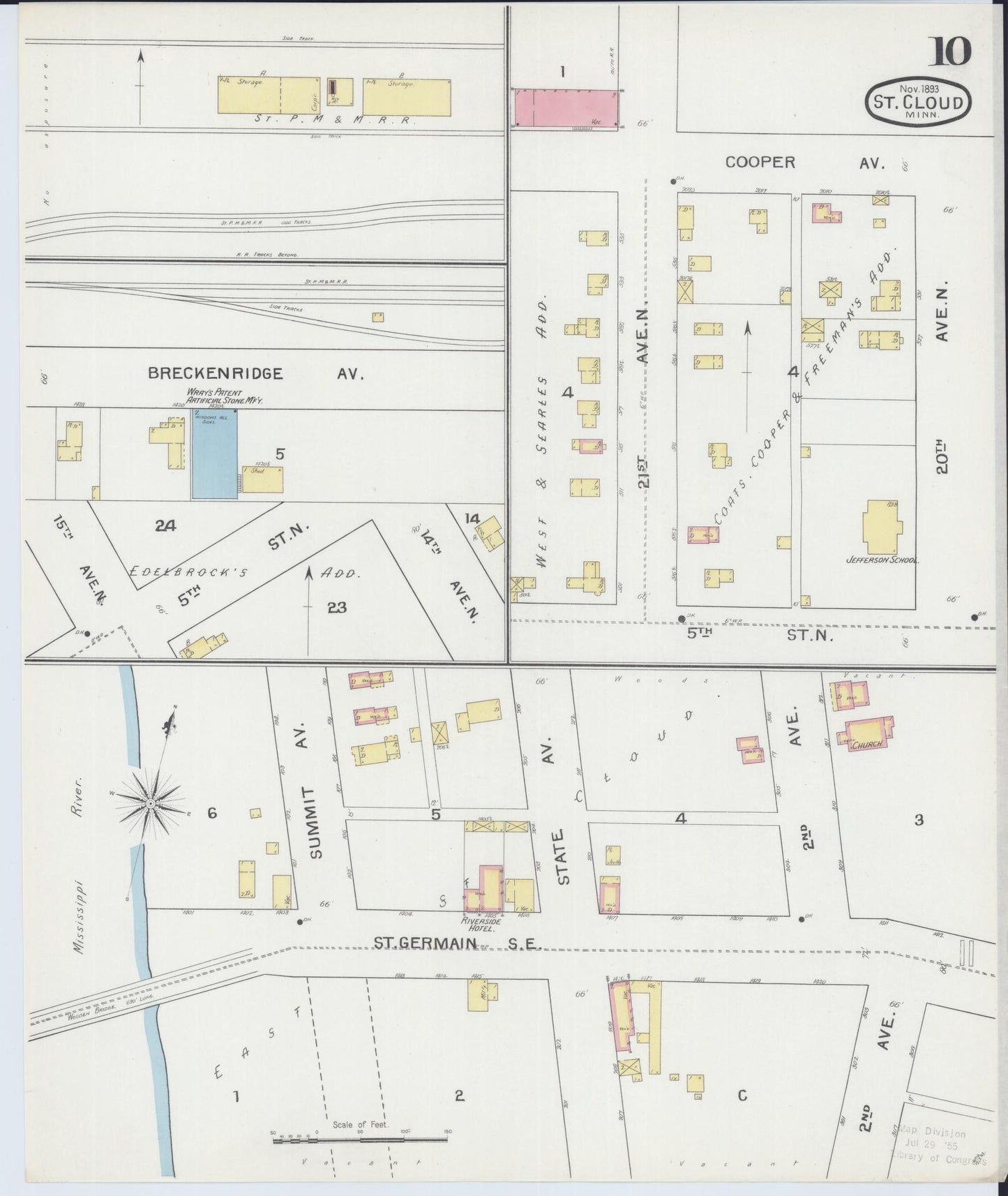 Sanborn Fire Insurance Map from Saint Cloud, Stearns, Benton, and Sherburne Counties, Minnesota (1893), Sheet #0010 - Historic Sanborn Fire Insurance Map Print, vintage old map wall art, antique decor, genealogy gift, Minnesota Minnesota map