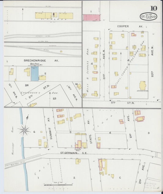 Sanborn Fire Insurance Map from Saint Cloud, Stearns, Benton, and Sherburne Counties, Minnesota (1893), Sheet #0010 - Historic Sanborn Fire Insurance Map Print, vintage old map wall art, antique decor, genealogy gift, Minnesota Minnesota map