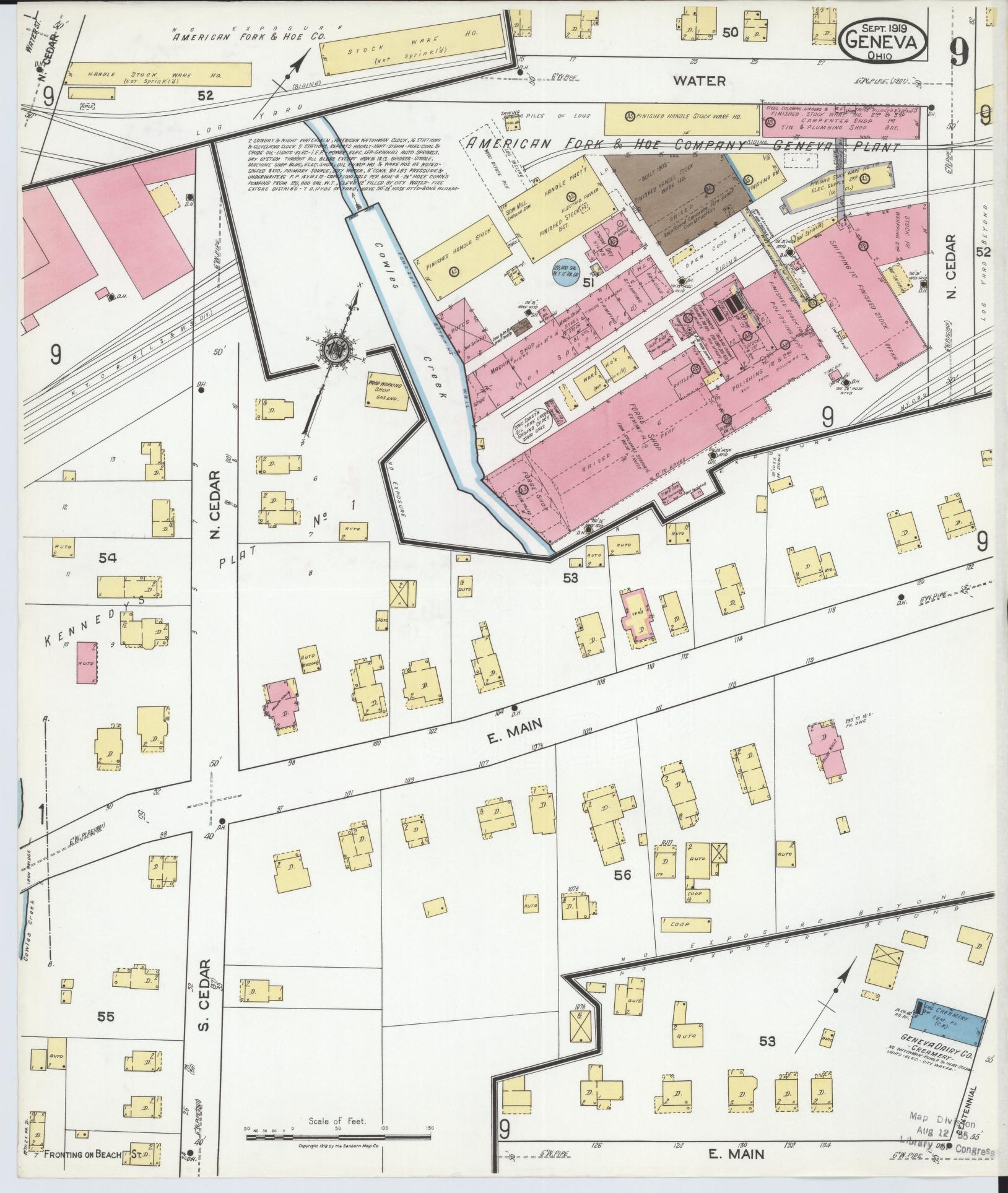 Sanborn Fire Insurance Map from Geneva, Ashtabula County, Ohio (1919), Sheet #0009 - Historic Sanborn Fire Insurance Map Print, vintage old map wall art, antique decor, genealogy gift, Ohio Ohio map