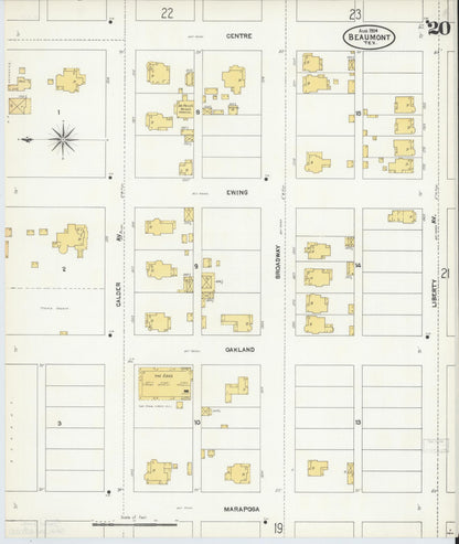 Sanborn Fire Insurance Map from Beaumont, Jefferson County, Texas (1904), Sheet #0020 - Historic Sanborn Fire Insurance Map Print, vintage old map wall art, antique decor, genealogy gift, Texas Texas map