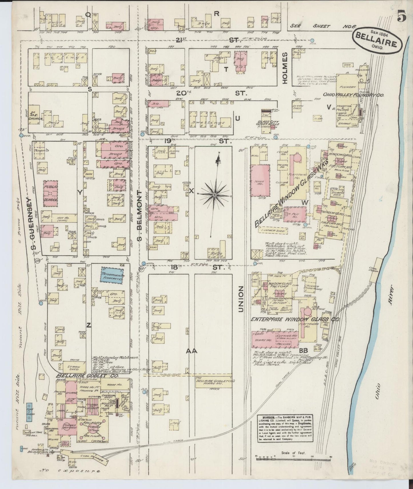 Sanborn Fire Insurance Map from Bellaire, Belmont County, Ohio (1884), Sheet #0005 - Historic Sanborn Fire Insurance Map Print, vintage old map wall art, antique decor, genealogy gift, Ohio Ohio map