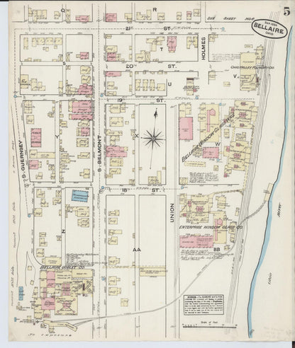 Sanborn Fire Insurance Map from Bellaire, Belmont County, Ohio (1884), Sheet #0005 - Historic Sanborn Fire Insurance Map Print, vintage old map wall art, antique decor, genealogy gift, Ohio Ohio map
